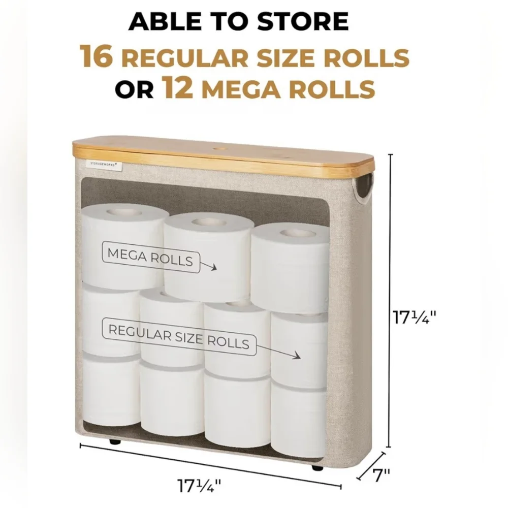 NWOT**Large Toilet Paper Storage with Bamboo Lid, Toilet Paper Holder.